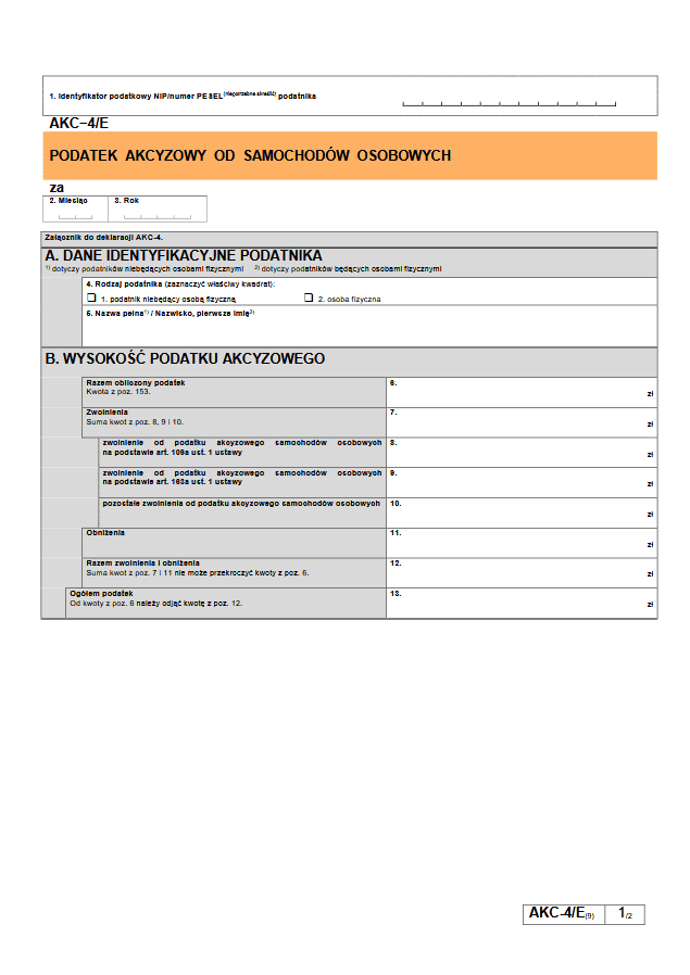 AKC-4/E - Akcyza od samochodów osobowych