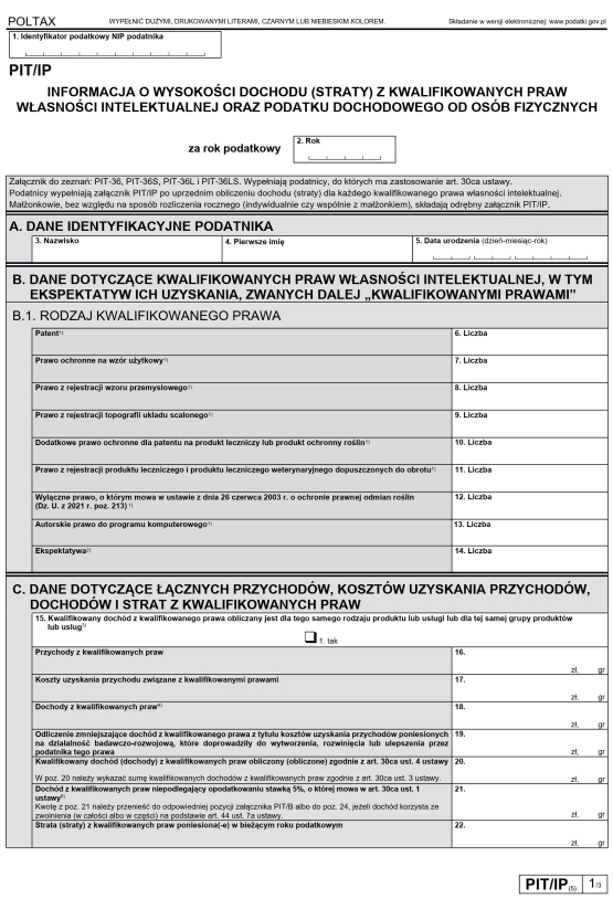 PIT/IP - Dochód z praw własności intelektualnej